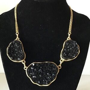 Park Lane Statement Necklace Gold Tone Black Druzy